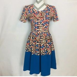 NEW LuLaRoe Dress XS Blue Color Block Fit Flare